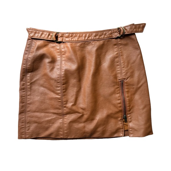 Free People Midnight Magic Mini Skirt Faux Leather Skirt Brown Cognac Size 4 - Picture 3 of 7